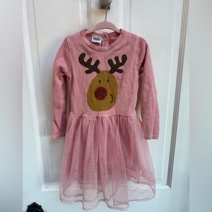 Lupilu 2-4Y Pink Reindeer Girls Christmas Holiday Sweater Long Sleeve Dress